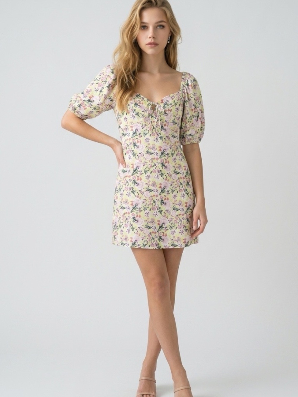 Bebop Milkmaid Babydoll Foral Mini Dress Womens Small Puff Sleeve Cottagecore